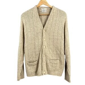 Vintage Sears Mens‎ Shetland Wool Blend Cardigan Oatmeal USA Made Size L
